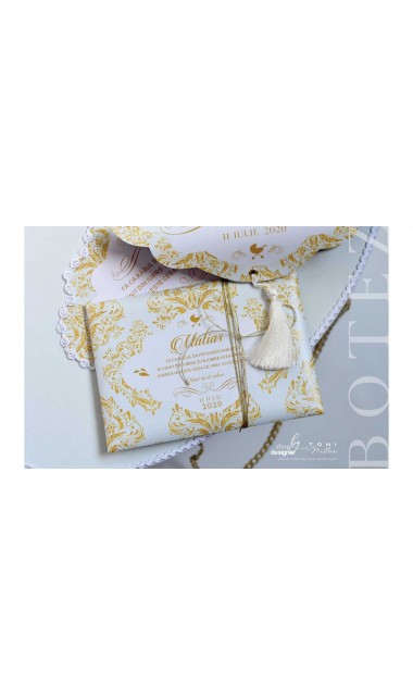Trusou de botez de lux cu gold si verde menta si motive baroc Luxury 15